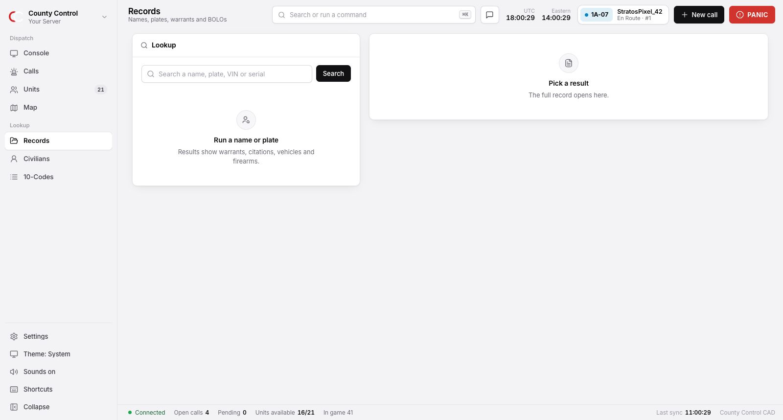 The records page