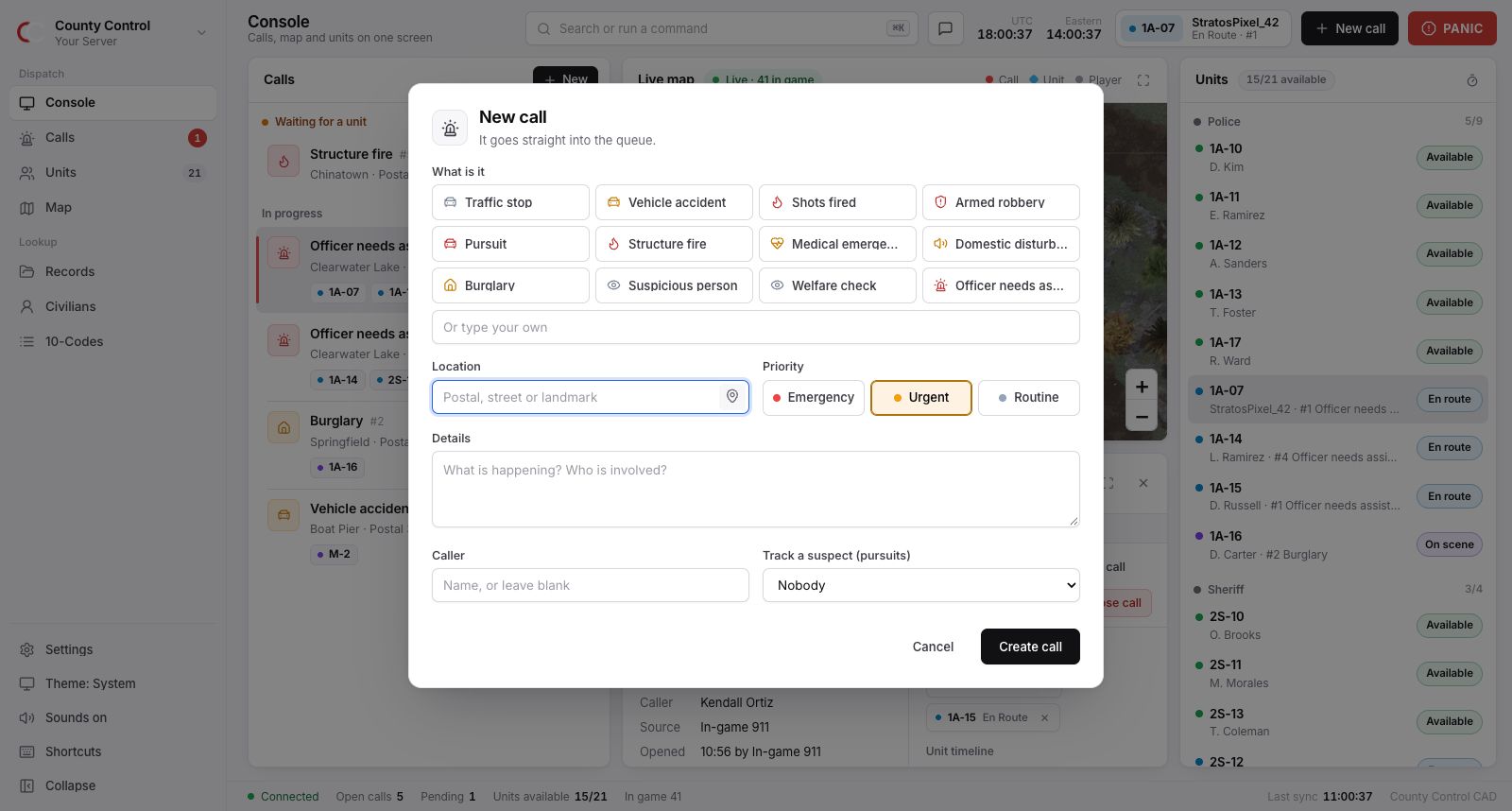 The new call dialog
